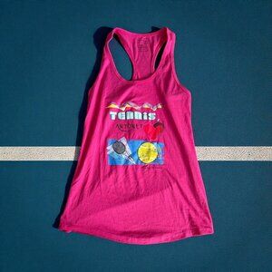 LUCKY IN LOVE Tennis Anyone Pink Racerback Tank Top Size Medium